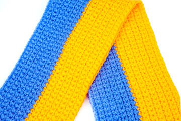 knitted scarf in the form of the Ukrainian flag. national symbols of the country Ukraine