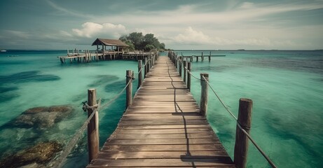 Pier in tropical turquoise clear water, beach travel destination