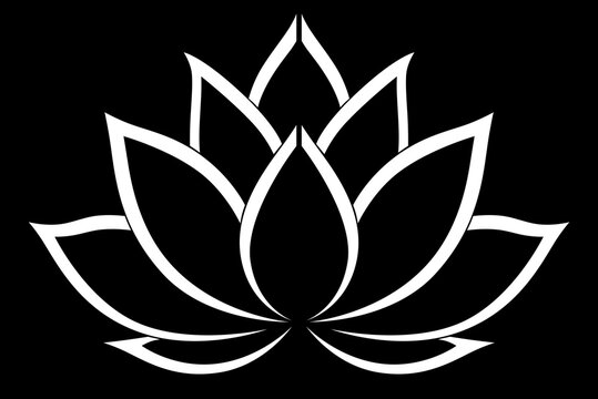 Stylized lotus flower illustration on black background. Generative AI