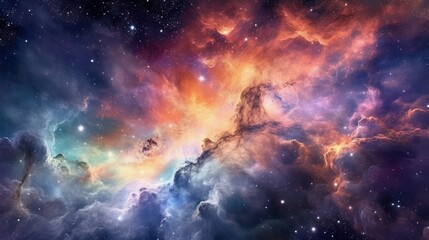 Fototapeta premium Depict celestial phenomena such as mesmerizing nebulas, swirling galaxies, and cascading stardust that create a sense of awe and wonder