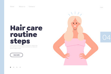 Hair care routine steps for female beauty and health landing page or website banner design template