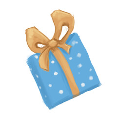 Illustration cadeau bleu et or paquet