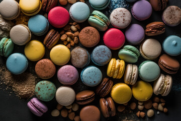Obraz na płótnie Canvas background from traditional french colorful macarons, created with Generative AI Technology