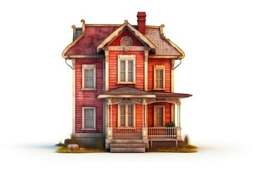 beautiful red house with a spacious porch and charming balconies Generative AI