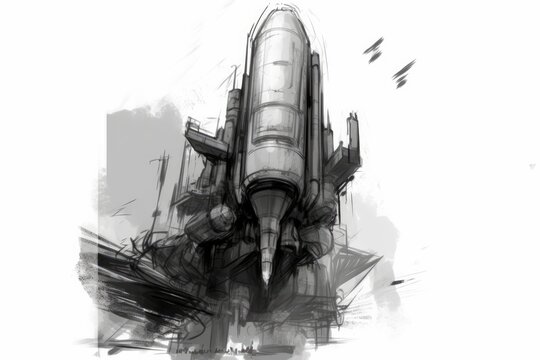 monochromatic rocket drawing on a white background Generative AI
