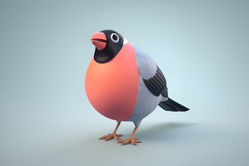 Fototapeta premium Fat funny bullfinch with red breast on a gray background. Generative AI.