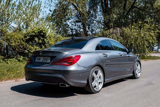 Riga, Latvia- May 14 2023: luxury car, gray Mercedes Benz CLA 180
