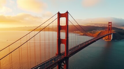 Fototapeta na wymiar Golden Gate, San Franciso, at sunset. Generative AI