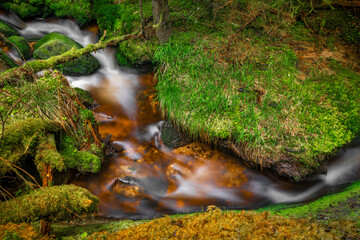 Waterfall on Lesni creek in Sumava national park in spring day