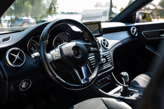 Riga, Latvia- May 14 2023: luxury car, gray Mercedes Benz CLA 180