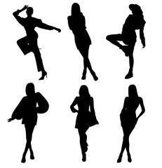 Obraz na płótnie Canvas Collection of female model character silhouette sets Flat Cartoon Vector Illustration.