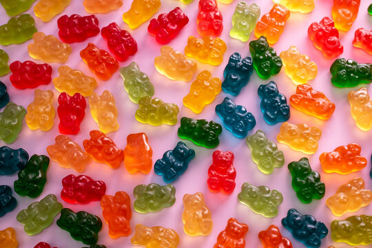 Colorful gummy candies, jelly bears sweets