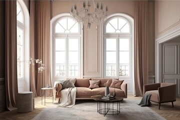 luxurious living room with elegant furniture and a sparkling chandelier Generative AI