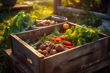 Freshly grown by nature. A crate full of fresh produce vegetables from farm. Ai generative