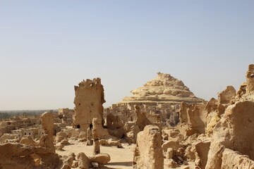 Old Shali fortress streets and houses and cityscape in Siwa oasis in Matrouh in Egypt - obrazy, fototapety, plakaty