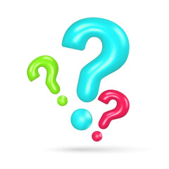 Inflate 3D question marks on white background. Asking many questions. Realistic vector Illustration