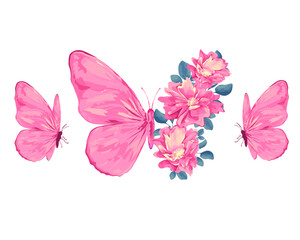 Obraz na płótnie Canvas butterfly flower rose on a white background