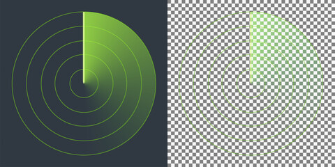 Radar screen with beam, transparent fading trace and concentric circles on plaid background.