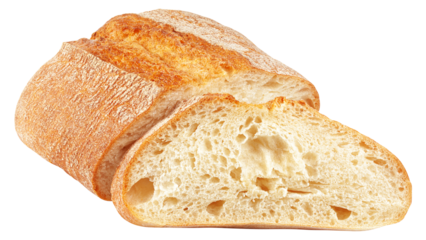 Ciabatta bread isolated on white background, full depth of field