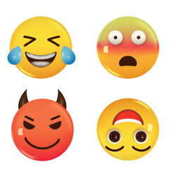Set of 3d icon yellow color smile emoji. Vector