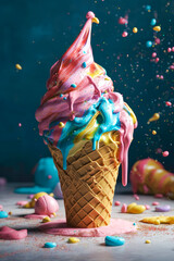 bright colorful Ice cream. Advertising for candy shop or cafe. Created using Generative Ai