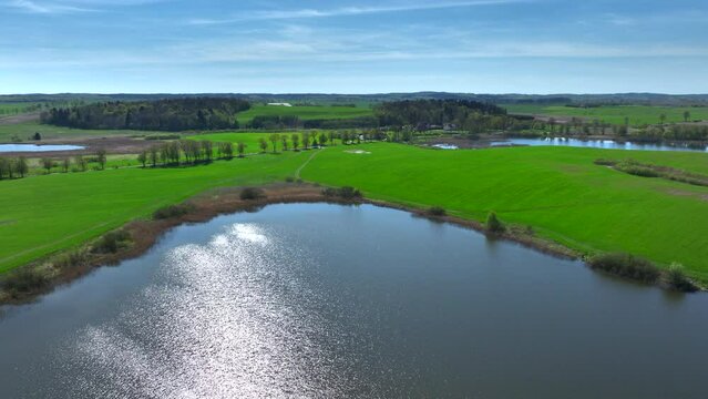 Aerial view of small lake in Warmia, northern Poland, Europe