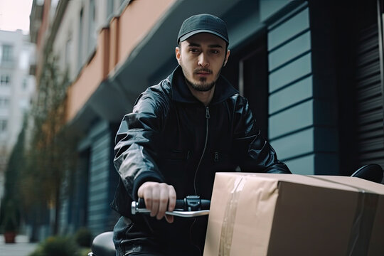 Delivery man delivering a package on a bicycle, generative ai