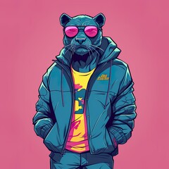Fototapeta premium Cool Black Panther - Generative AI
