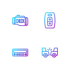 Set line Car accident, audio, Check engine and key with remote. Gradient color icons. Vector