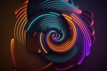 3d render, abstract geometric background, neon spiral line glowing in the dark. Simple helix. Minimalist wallpaper, Generative AI 