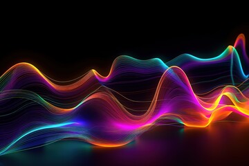 Fototapeta premium 3d render, abstract neon background with colorful wavy line glowing with colorful gradient in ultraviolet spectrum, Generative AI 