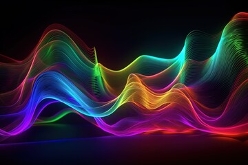 Naklejka premium 3d render, abstract pink blue neon background with wavy line glowing in ultraviolet spectrum, Generative AI 