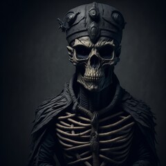 Ancient spooky mummy portrait with horror skull and spooky costume. Generative AI
