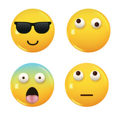 Fototapeta premium Set of 3d icon yellow color smile emoji. Vector