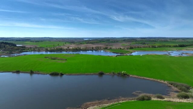 Aerial view of small lake in Warmia, northern Poland, Europe
