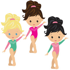 Cute little girl gymnast vector cartoon illustration