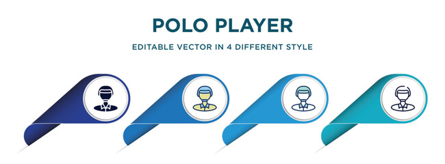 polo player icon in 4 different styles such as filled, color, glyph, colorful, lineal color. set of   vector for web, mobile, ui