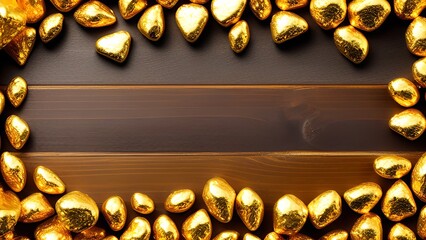 Glistening Gold Nuggets on a Dark Grey Background: A Luxurious Visual Treat