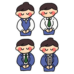 お辞儀をする男女社員のイラストセット