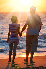 Happy couple weekend at sea travel in nature