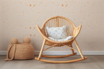 cozy wooden rocking chair with a fluffy stuffed animal Generative AI