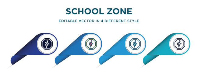 school zone icon in 4 different styles such as filled, color, glyph, colorful, lineal color. set of   vector for web, mobile, ui