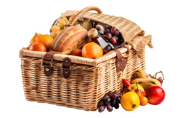 A filled picnic basket isolated on a transparent or white background. Generative AI