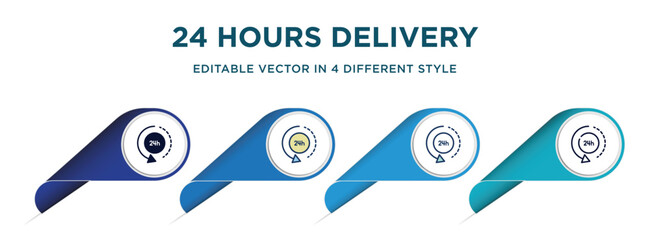24 hours delivery icon in 4 different styles such as filled, color, glyph, colorful, lineal color. set of   vector for web, mobile, ui