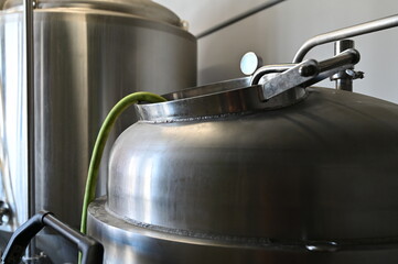 A Craft Brewery Brite (Bright) Tank During Cleaning