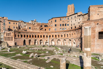Fototapeta premium View of Trajan's Market (Mercati di Traiano), a large complex of ruins at the Roman Forum, Rome, Italy