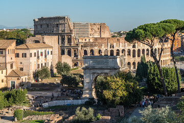 Fototapeta premium Panoramic view of Roman Forum and the Colosseum, Rome, Italy