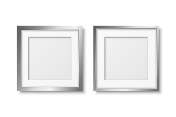 Vector 3d Realistic Gray Metal Color Decorative Vintage Frame Set, Border Icon Closeup Isolated. Steel, Chrome, SIlver Square Photo Frame Design Template for Picture, Border Design