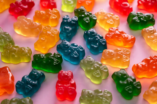 Colorful gummy candies, jelly bears sweets