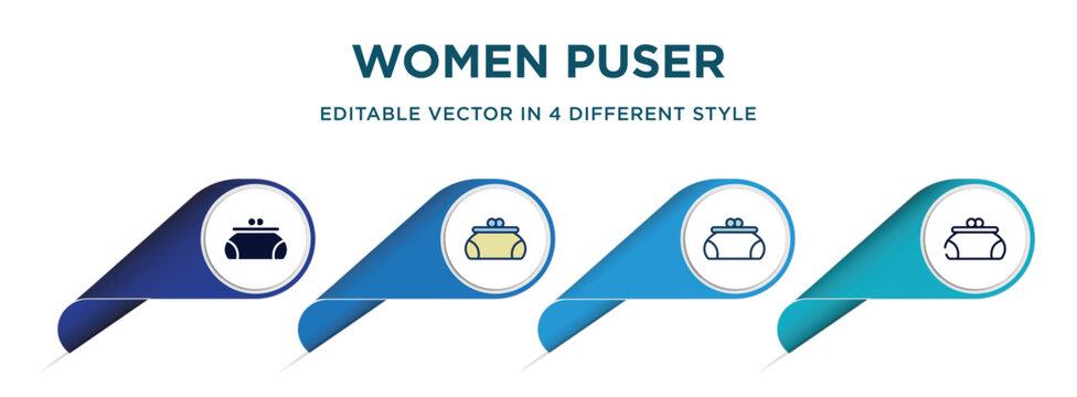 women puser icon in 4 different styles such as filled, color, glyph, colorful, lineal color. set of   vector for web, mobile, ui
